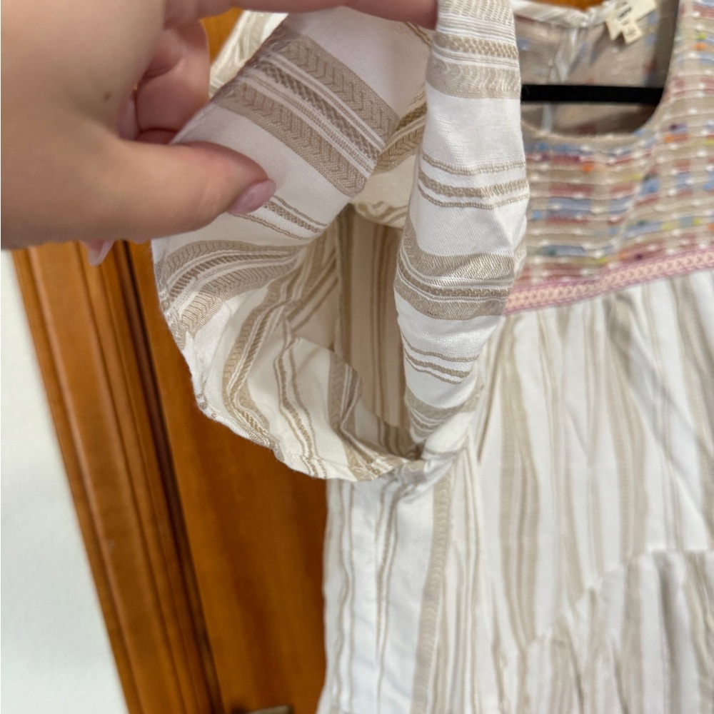 Smocked Square-Neck Striped Peasant Top - Ivory with Pastel Accents - Picture 2 of 7